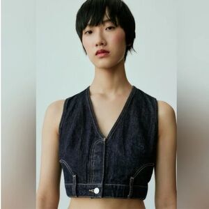 NWT Zara Dark Denim Cropped Vest XS